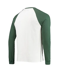 Men's Junk Food White, Green Bay Packers Colorblock Raglan Long Sleeve T-shirt