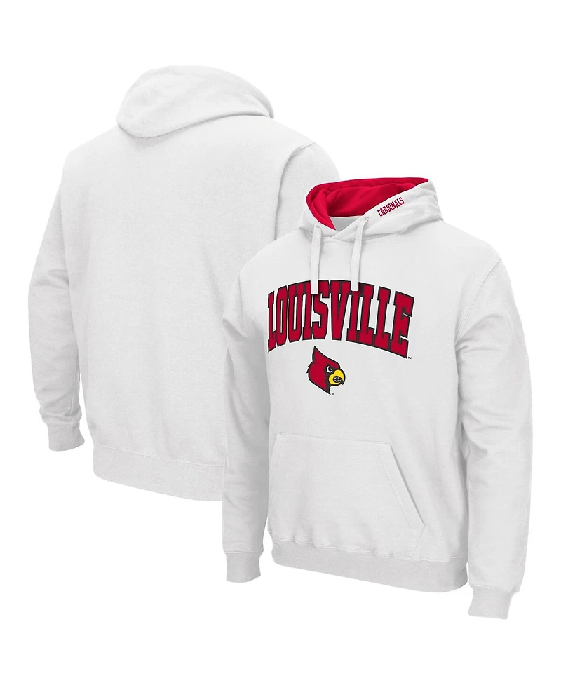 Men's Colosseum White Louisville Cardinals Arch and Logo 3.0 Pullover Hoodie