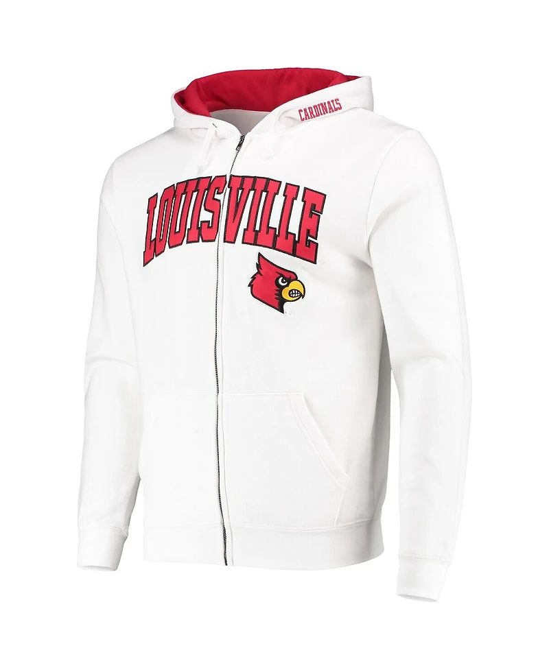 Men's Colosseum White Louisville Cardinals Arch and Logo 3.0 Full-Zip Hoodie
