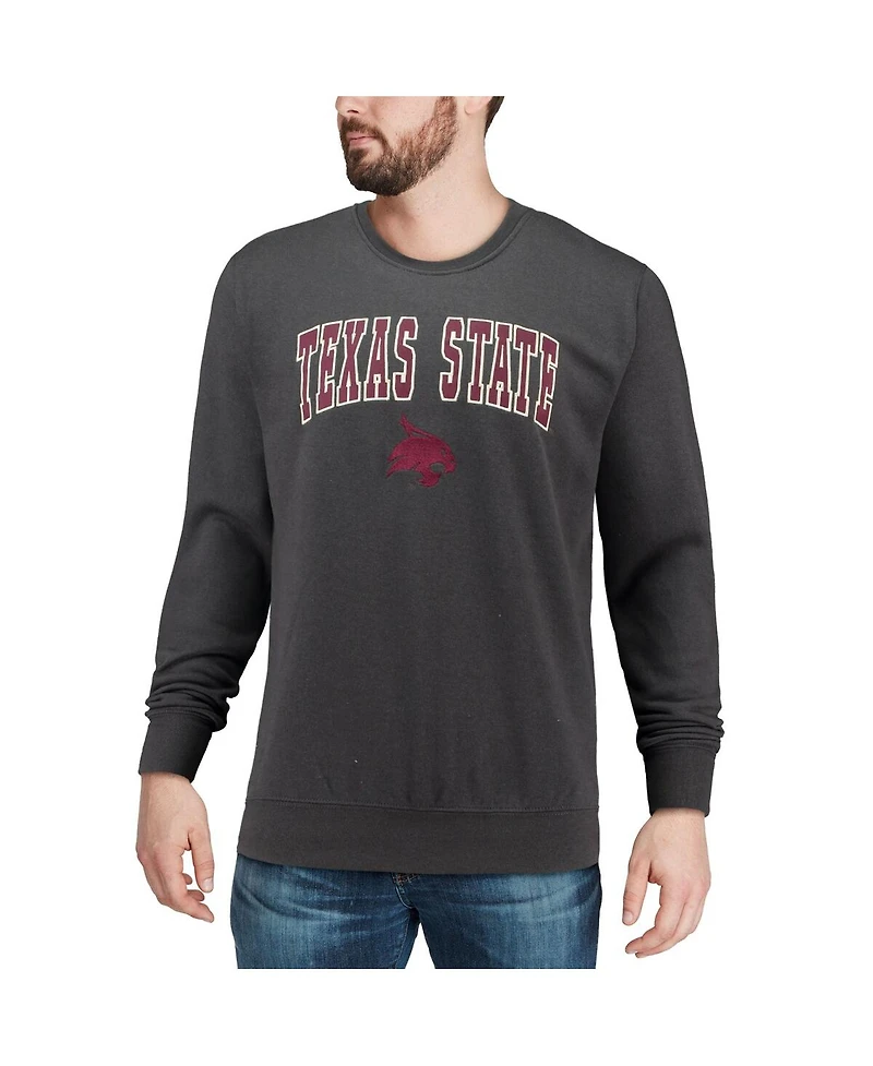 Men's Colosseum Charcoal Texas State Bobcats Arch and Logo Crew Neck Sweatshirt