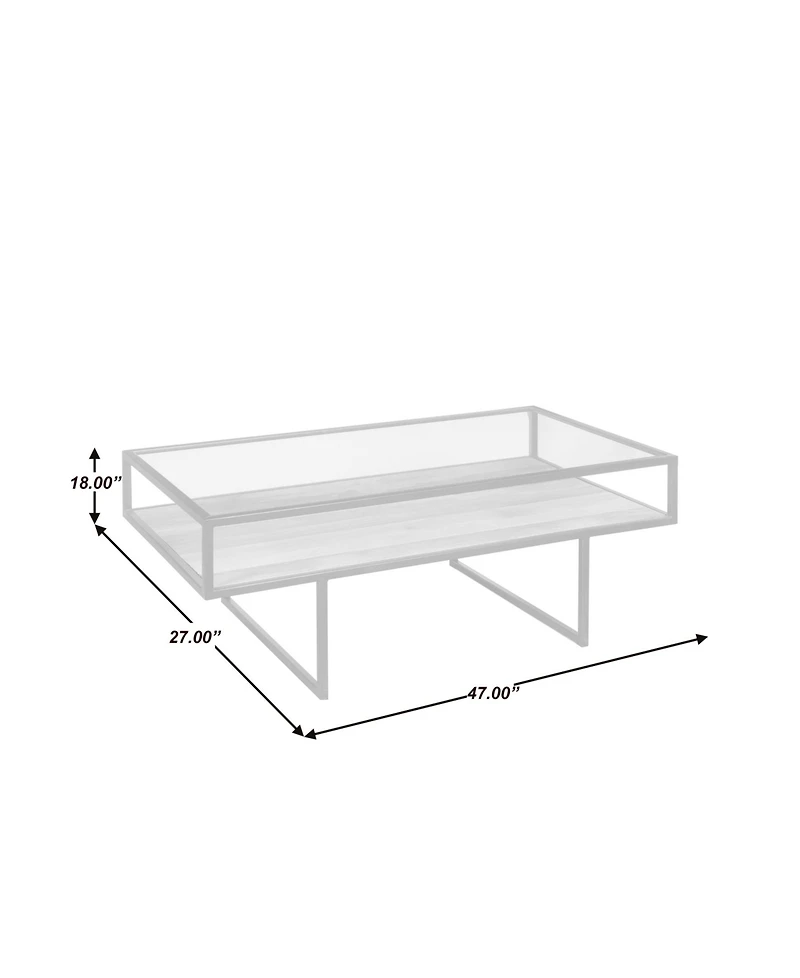 Iron Coffee Table with Glass Top and Wooden Shelf