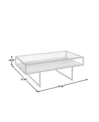 Iron Coffee Table with Glass Top and Wooden Shelf