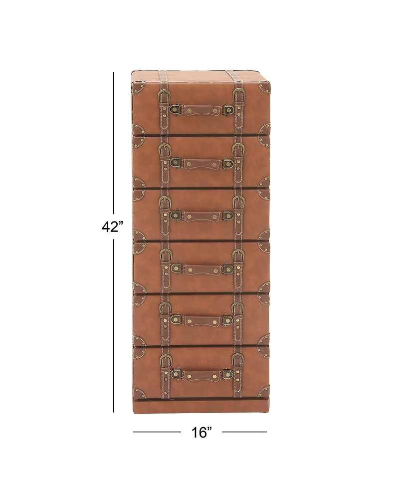 Tan Faux Leather and Wood Traditional Chest
