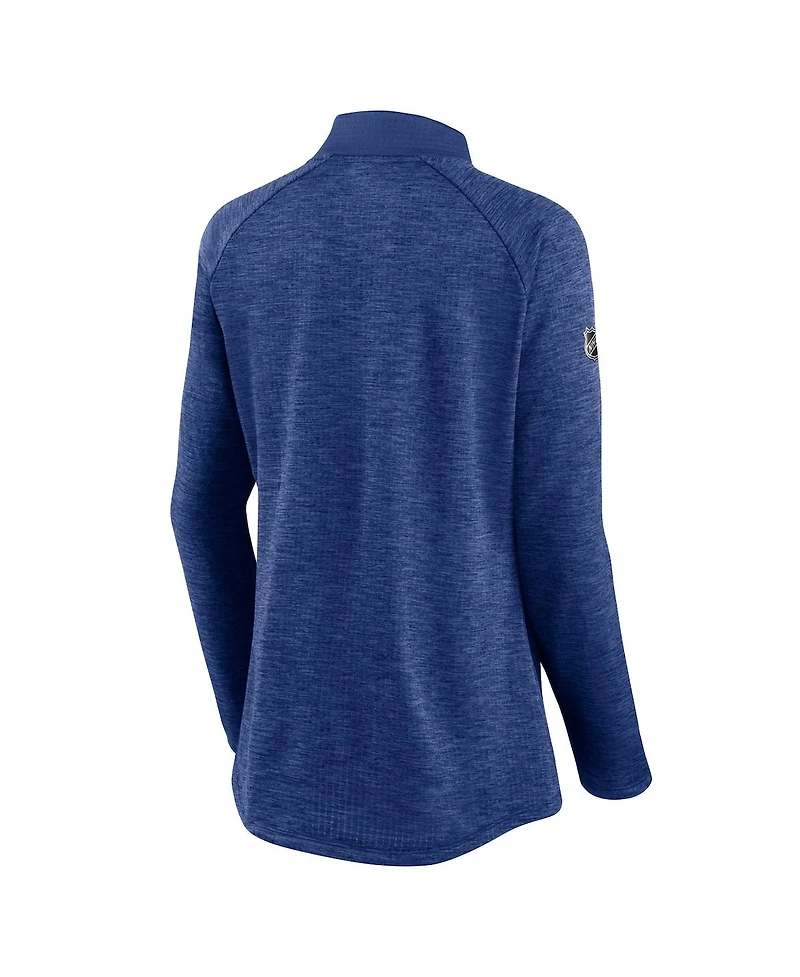 Women's Blue and Heathered Blue Tampa Bay Lightning Logo Authentic Pro Travel and Training Raglan Quarter-Zip Jacket