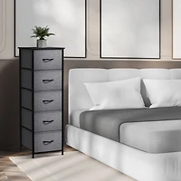 Sorbus Narrow 5 Drawers Nightstand with Steel Frame, Wood Top, Easy Pull Fabric Bins for Home, Bedroom