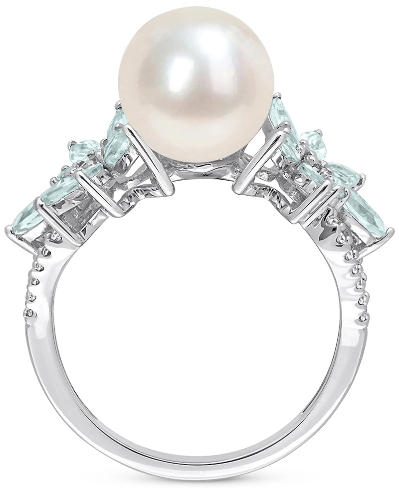 Cultured Freshwater Pearl (9mm), Sapphire (1-5/8 ct. t.w.) & Diamond (1/8 14k White Gold (Also Aquamarine)
