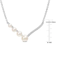Cultured Freshwater Pearl (4 - 7-1/2mm) & Lab-Created White Sapphire (1/3 ct. t.w.) 18" Statement Necklace in Sterling Silver
