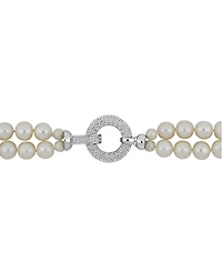 Cultured Freshwater Pearl (7 - 8mm) & Cubic Zirconia Double Strand 17" Collar Necklace