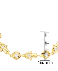 Diamond Accent Hamsa Hand Bracelet Gold Plate or Fine Silver
