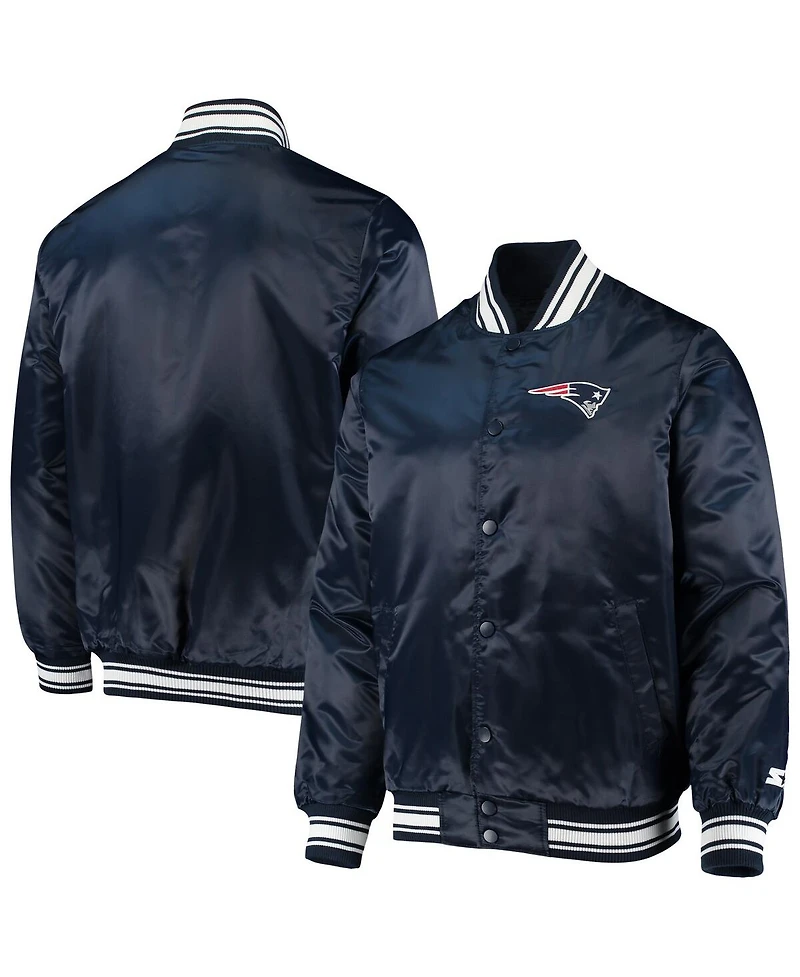 Men's Starter Navy New England Patriots Locker Room Satin Varsity Full-Snap Jacket