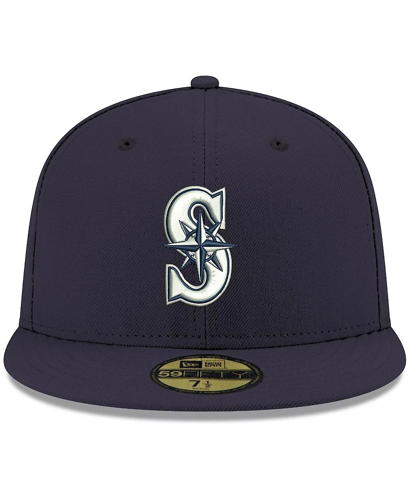 Men's New Era Navy Seattle Mariners Logo White 59FIFTY Fitted Hat