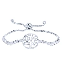 Diamond Accent Tree of Live Adjustable Bolo Bracelet in Gold Plate or Silver Plate