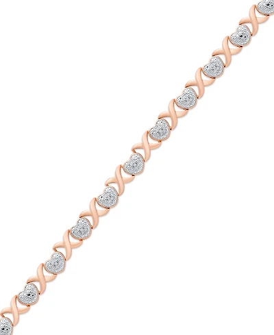 Diamond Accent Heart X Link Bracelet Silver Plate or Gold Rose