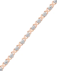 Diamond Accent Heart X Link Bracelet Silver Plate or Gold Rose