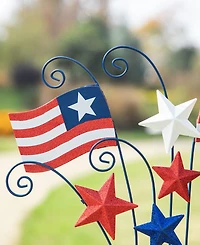 Glitzhome Wooden and Metal Patriotic Flags Yard Stake or Wall Decor Kd, Two Function, 30.25"