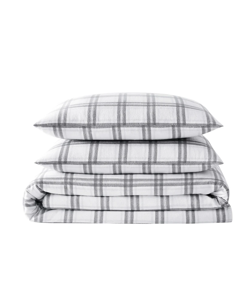 London Fog Plaid Flannel 3-Pc. Duvet Cover Set, King