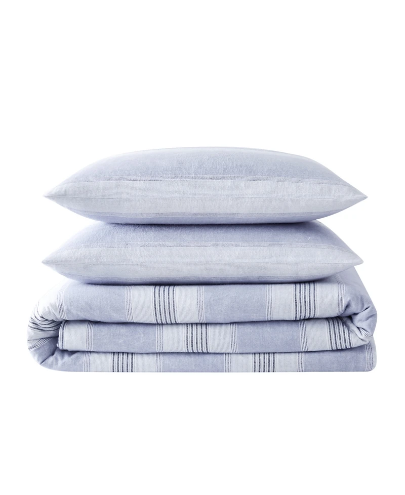 London Fog Stripe Flannel 3-Pc. Duvet Cover Set