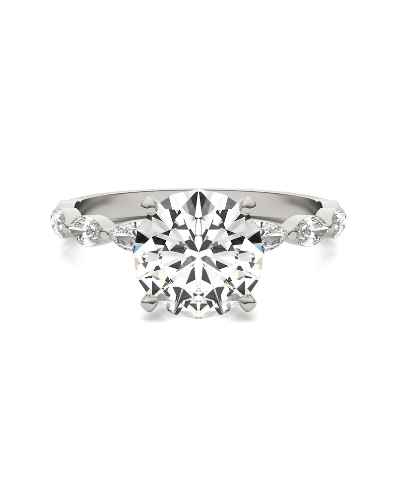 Moissanite Accented Solitaire Engagement Ring (2-1/2 Carat Total Weight Diamond Equivalent) 14K White Gold