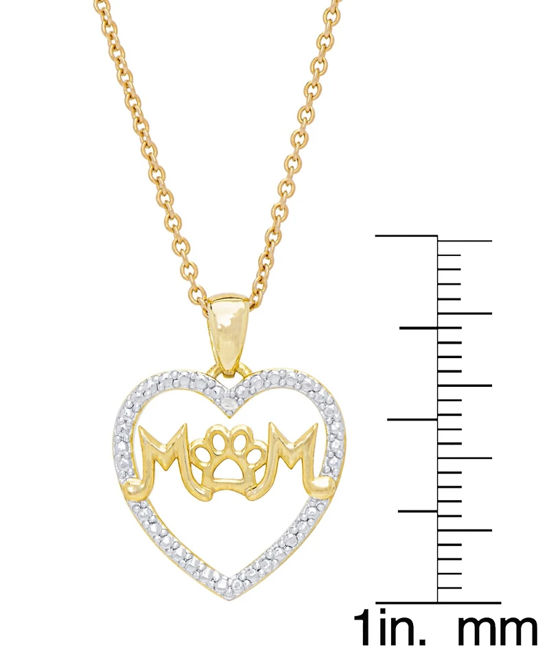 Macy's Women's Diamond Accent 'Mom' Paw Heart Pendant Necklace