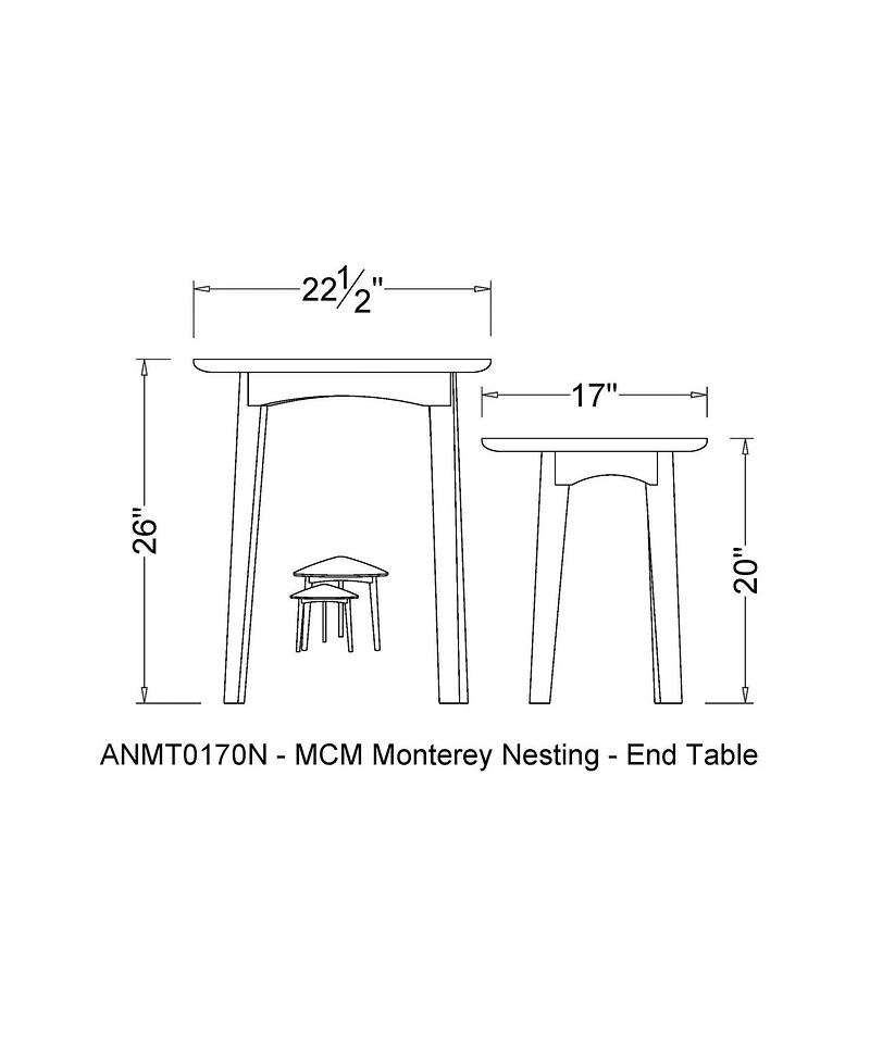 Monterey 24" Mid-Century Triangular Nesting End Tables, Set of 2