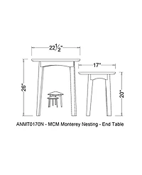 Monterey 24" Mid-Century Triangular Nesting End Tables, Set of 2
