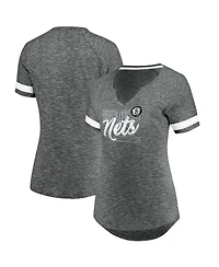 Women's Fanatics Gray and White Brooklyn Nets Showtime Winning with Pride Notch Neck T-shirt