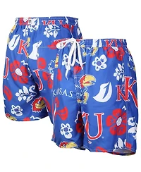 Men's Wes & Willy Royal Kansas Jayhawks Floral Volley Logo Swim Trunks