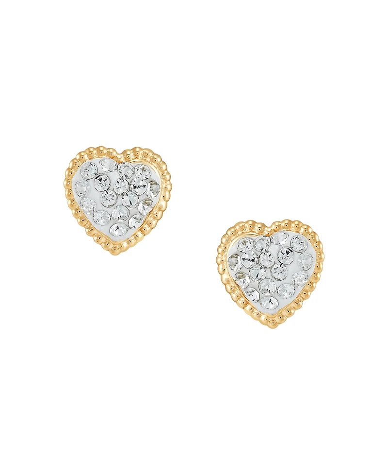 Children's Crystal Heart Stud Earrings 14k Gold