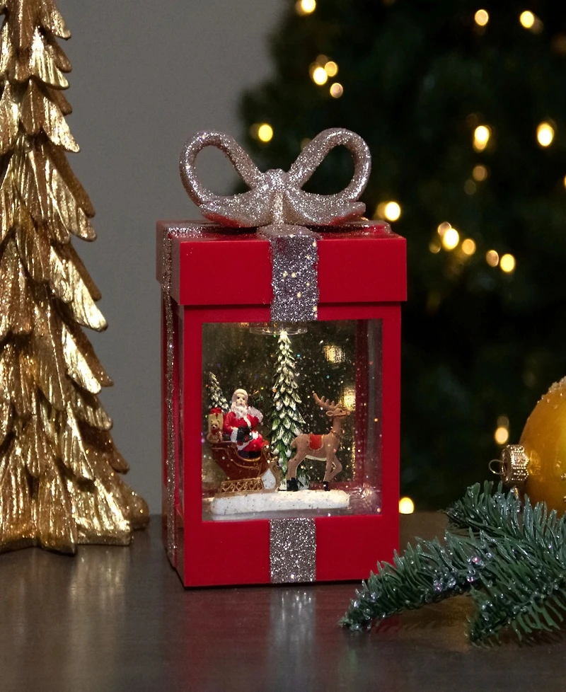 7" Gift Box Christmas Snow Globe with Santa and Reindeer