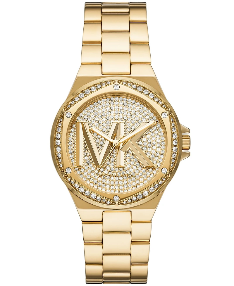 Michael Kors Women's Lennox Three Hand Gold-Tone Stainless Steel Bracelet Watch 37mm