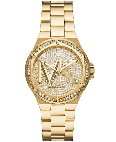 Michael Kors Women's Lennox Three Hand Gold-Tone Stainless Steel Bracelet Watch 37mm