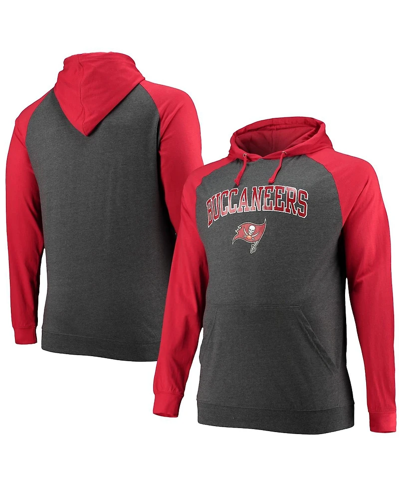 Men's Fanatics Red and Heathered Charcoal Tampa Bay Buccaneers Big and Tall Lightweight Raglan Pullover Hoodie