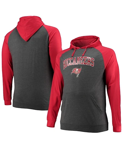 Men's Fanatics Red and Heathered Charcoal Tampa Bay Buccaneers Big and Tall Lightweight Raglan Pullover Hoodie