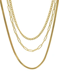 Adornia Curb Chain, Paper Clip Chain, and Herringbone Chain Necklace Set
