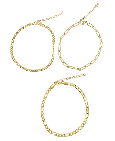 Adornia Curb Chain, Paper Clip Chain, and Figaro Chain Anklet Set