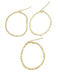 Adornia Curb Chain, Paper Clip Chain, and Figaro Chain Anklet Set