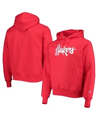 Men's Champion Scarlet Nebraska Huskers Vault Logo Reverse Weave Pullover Hoodie
