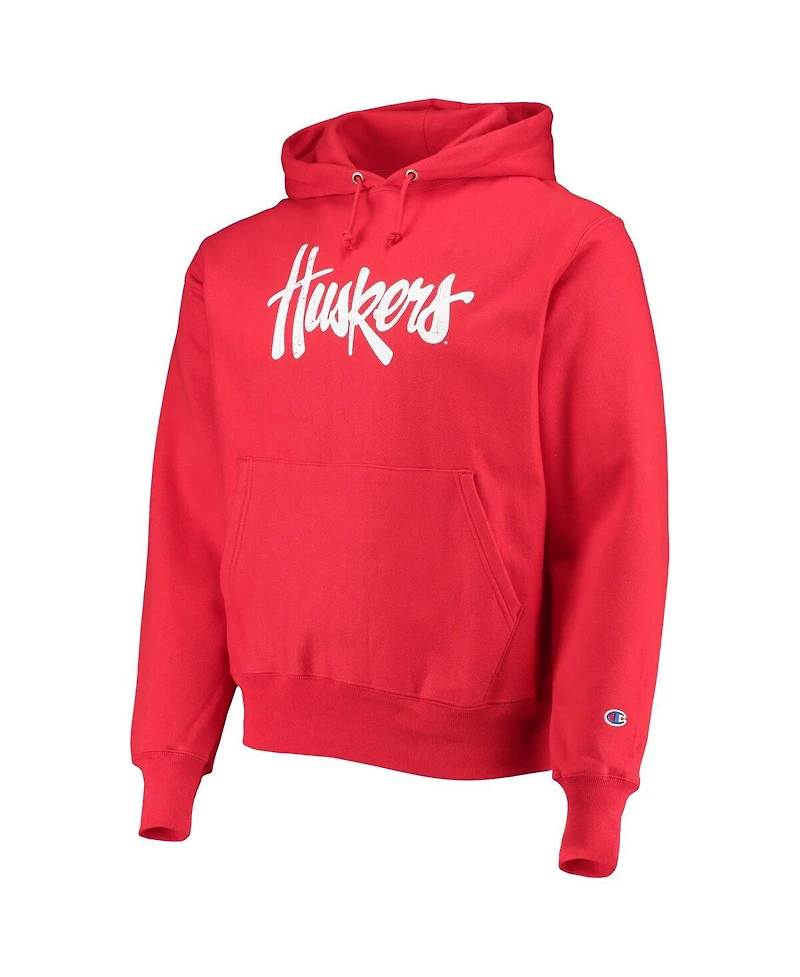 Men's Champion Scarlet Nebraska Huskers Vault Logo Reverse Weave Pullover Hoodie