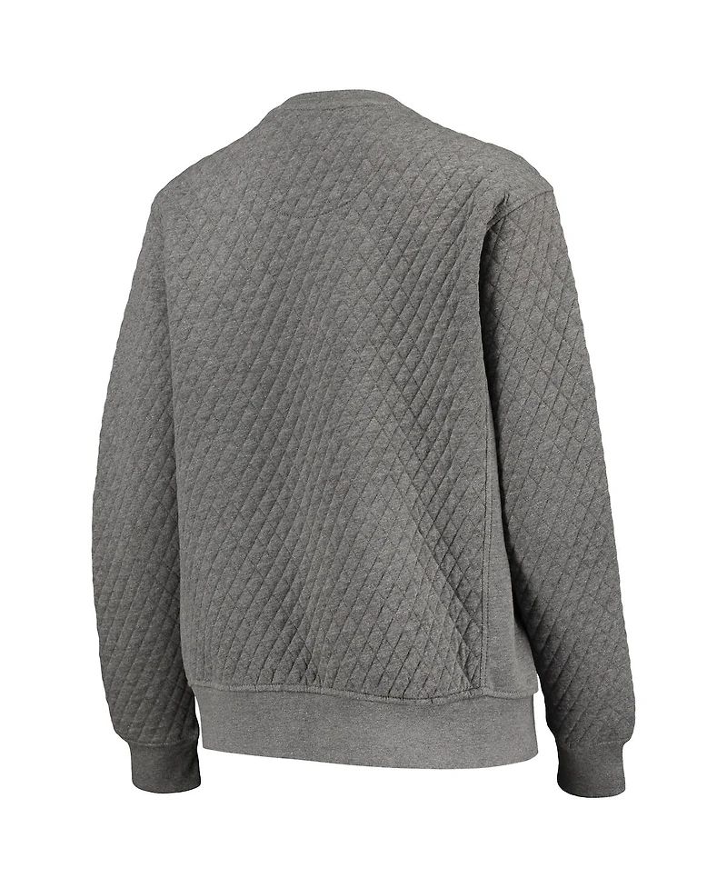 Women's Pressbox Heathered Gray Kansas Jayhawks Moose Applique Quilted Crewneck Sweatshirt