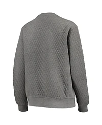 Women's Pressbox Heathered Gray Kansas Jayhawks Moose Applique Quilted Crewneck Sweatshirt