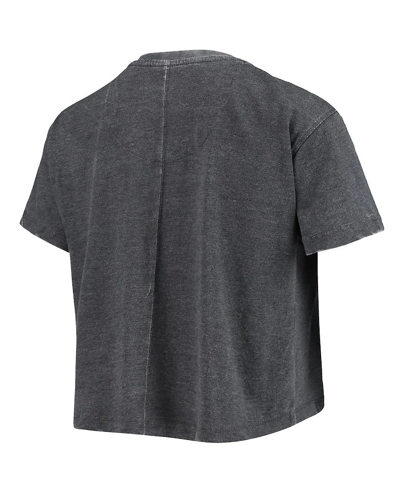 Women's Pressbox Heathered Black Wisconsin Badgers Edith Vintage-Like Burnout Crop T-shirt
