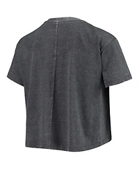 Women's Pressbox Heathered Black Wisconsin Badgers Edith Vintage-Like Burnout Crop T-shirt