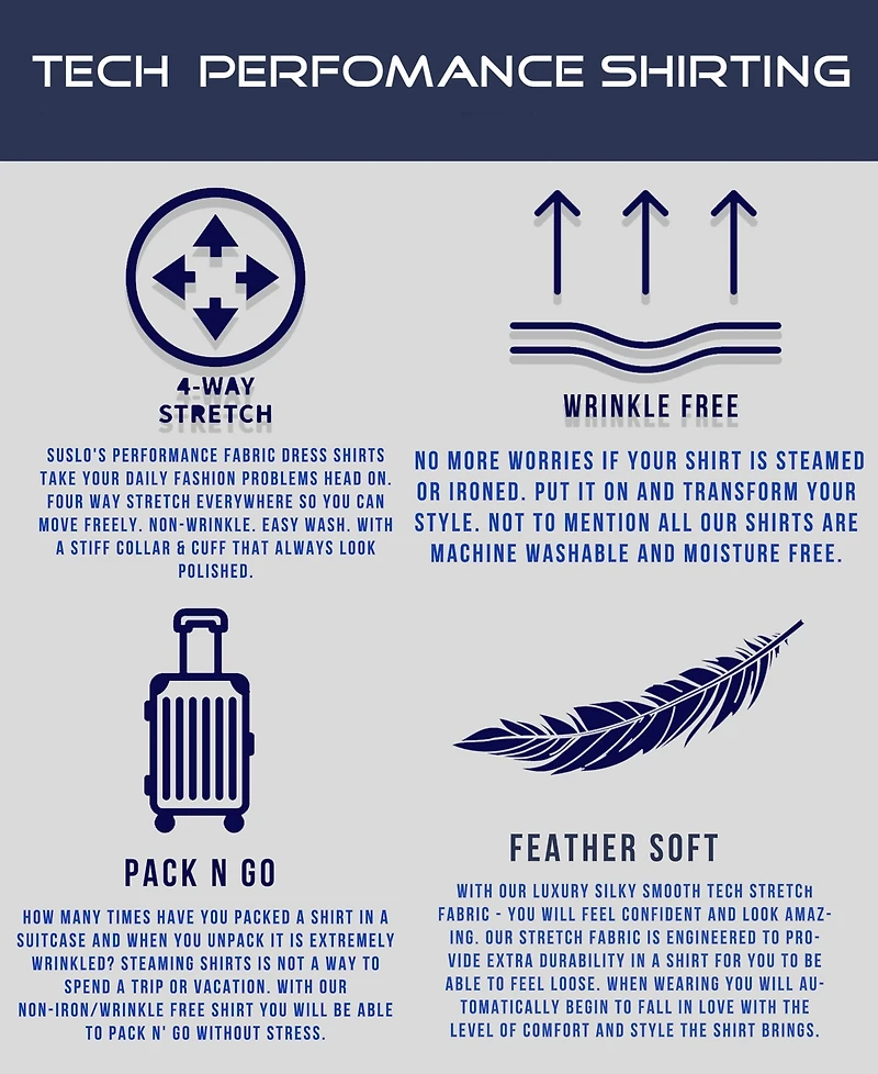 Suslo Couture Men's Solid Slim Fit Wrinkle Free Stretch Long Sleeve Button Down Shirt