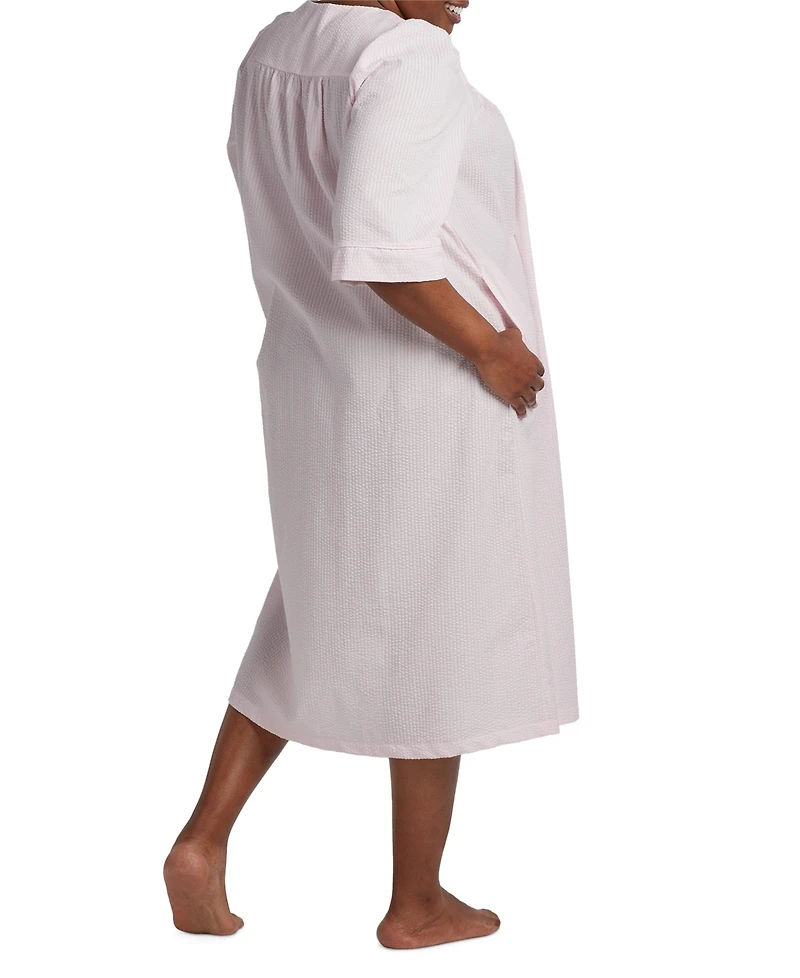Miss Elaine Plus Long Zipper Seersucker Robe