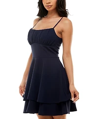 Emerald Sundae Juniors' Ruched Tiered Fit & Flare Dress