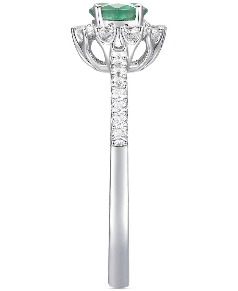 Sapphire (3/8 ct. t.w.) & Diamond (1/3 ct. t.w.) Halo Ring in Sterling Silver (Also in Ruby & Emerald)