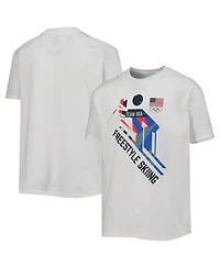 Big Boys White Team Usa Freestyle Skiing Scattered Swatch T-shirt