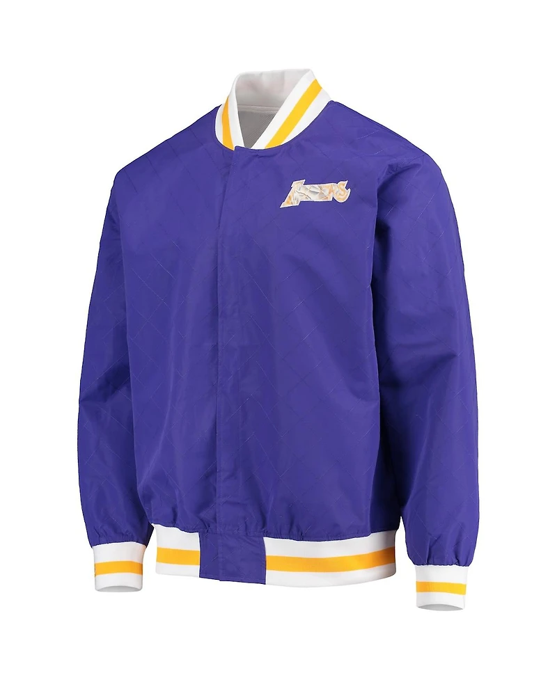 Men's Los Angeles Lakers Purple Mitchell & Ness Hardwood Classics 75th Anniversary Authentic Warmup Full-Snap Jacket