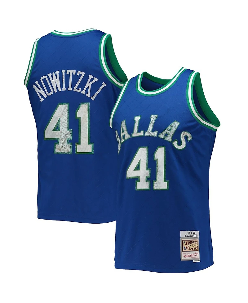 Men's Dirk Nowitzki Blue Dallas Mavericks 1998-99 Hardwood Classics 75th Anniversary Diamond Swingman Jersey