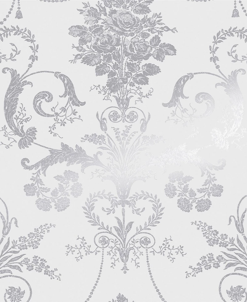 Laura Ashley Josette Metallic Silver Wallpaper